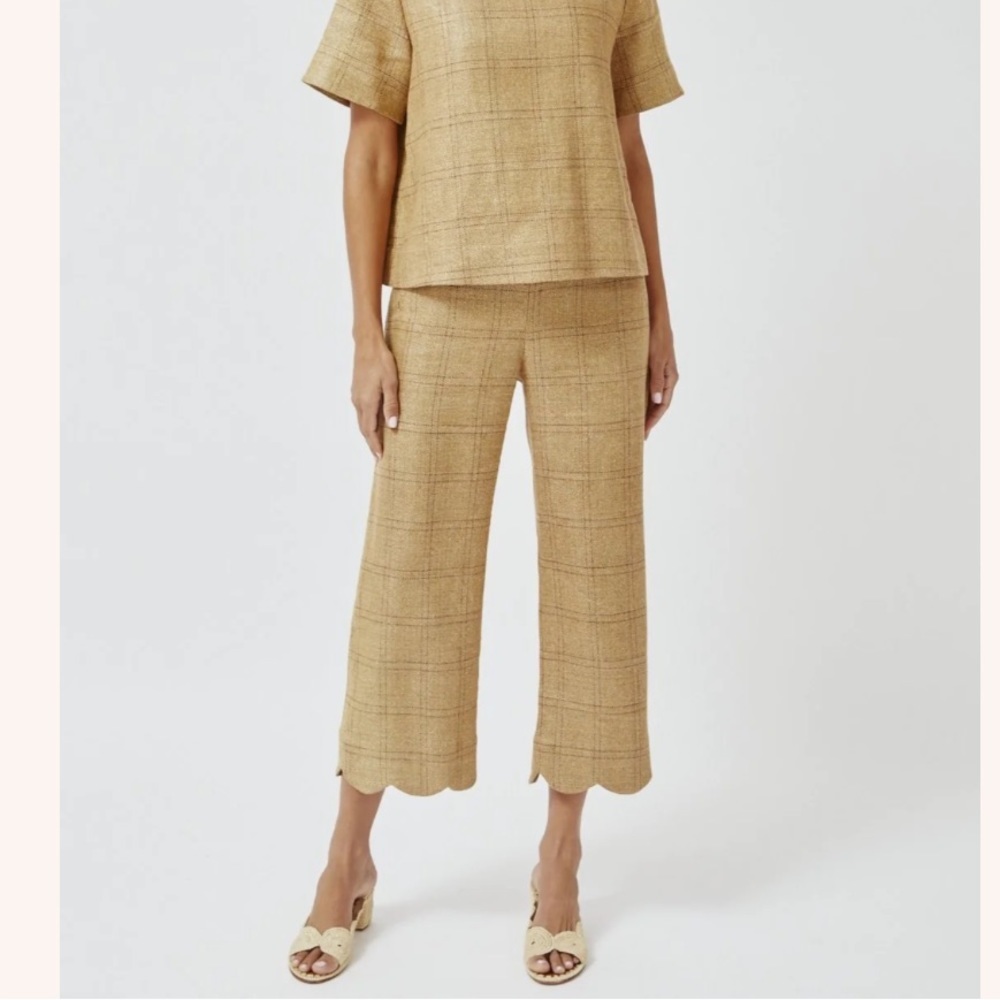 Lisa Marie Fernandez the scallop pant in natural windowpane basketweave linen